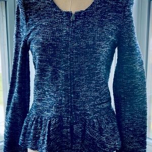 J Crew blue and white zip front sweater jacket. Size small!! Great look!!